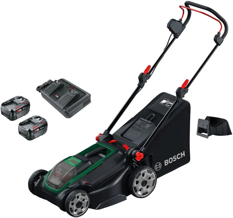 Rotak 18V2-43 - Grasmaaier - Inclusief 2 x 18V 4.0 Ah accu en AL 2x18V-88 lader en mulchplug by Bosch – product image