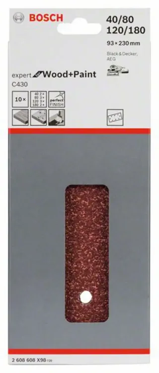 Schleifblatt C430 93 x 230 mm 2x40 3x80 3x120 2x180 8 Löcher de Bosch Professional – image du produit 2 sur 2