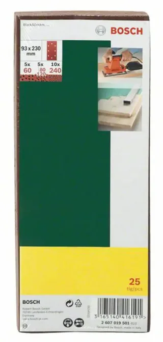 Schleifblatt-Set für Schwingschleifer, 25-teilig, gespannt, 93 x 230 mm, 240 de Bosch Professional – image du produit 2 sur 2