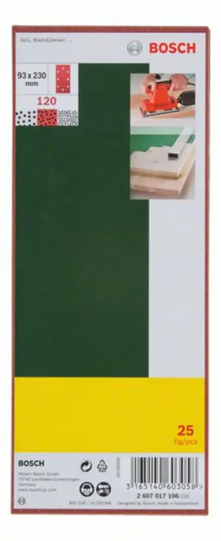 Schleifblatt-Set für Schwingschleifer, 25-teilig, gespannt, 93 x 230 mm, 120 von Bosch Professional – Produktbild 2 von 2