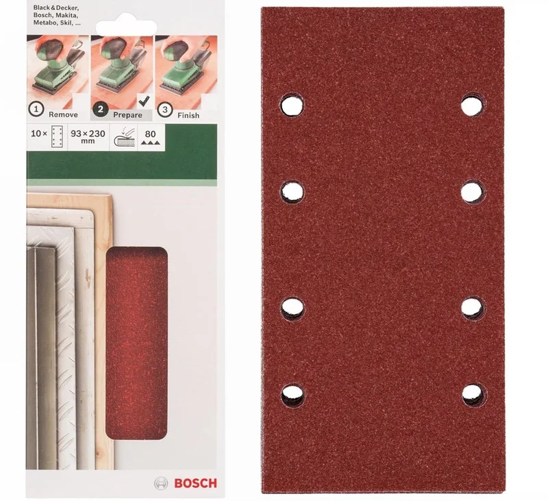 Schleifpapier Schleifblatt Klett 10 x, 93 x 230 mm, Körnung 80 für Schwingschleifer de Bosch Professional – image du produit 1 sur 5