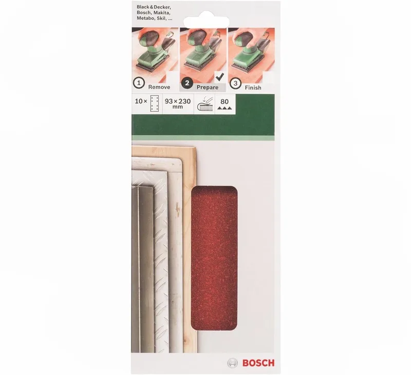 Schleifpapier Schleifblatt Klett 10 x, 93 x 230 mm, Körnung 80 für Schwingschleifer de Bosch Professional – image du produit 2 sur 5