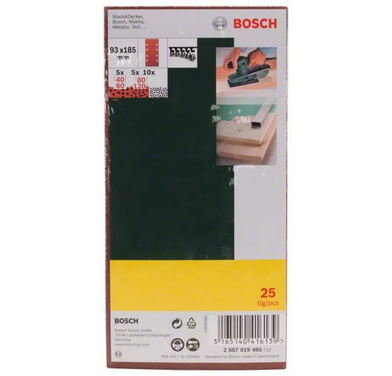 Schleifpapier Schleifblatt-Set für Schwingschleifer, 25-teilig, 8 Löcher 2607019495, mit Klett, gelocht von Bosch Professional – Produktbild 2 von 2