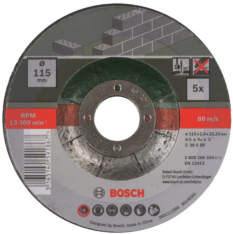 slijpschijven set - Voor steen - 115 x 2,5 mm - gebogen - 5 stuks de Bosch Professional – image du produit