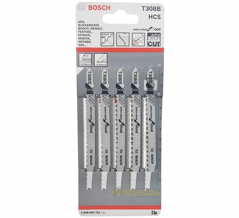 Stichsägeblatt 5x Bosch T308B HCS Stichsägeblätt Extraclean Holz Multiplex Platten von Bosch Professional – Produktbild