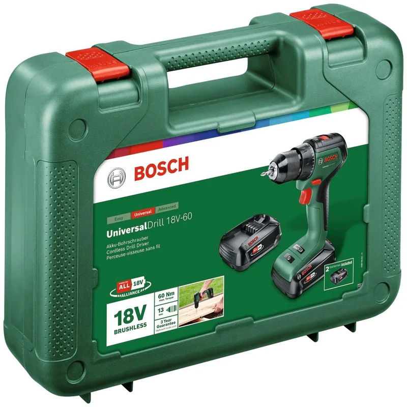 UniversalDrill 18V-60 Accuschroefboormachine - Met 2x 18 V Li-Ion accu (2,0 Ah) en lader by Bosch Home & Garden – product image 4 of 5