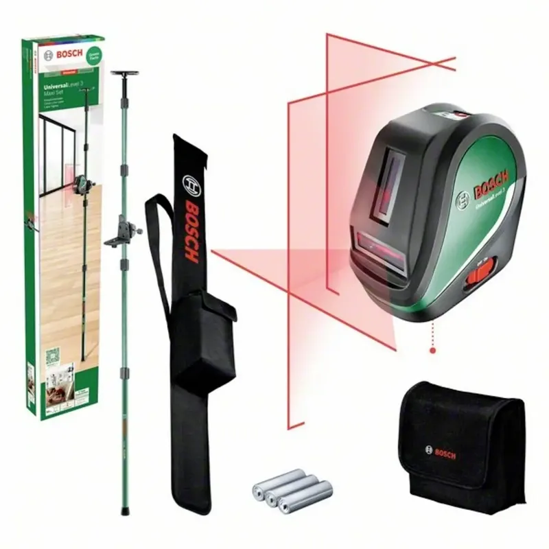 UniversalLevel 3 Maxi-Set Kreuzlinienlaser selbstnivellierend Reichweite (max.): 10 m fra Bosch Home & Garden – produktbillede 1 af 6