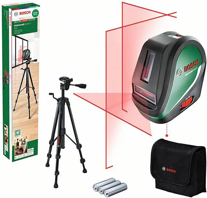 UniversalLevel 3 Set - Kruislijnlaser - Loodpunt boven en onder - Inclusief Statief - Opbergetui - Batterijen by Bosch Home & Garden – product image