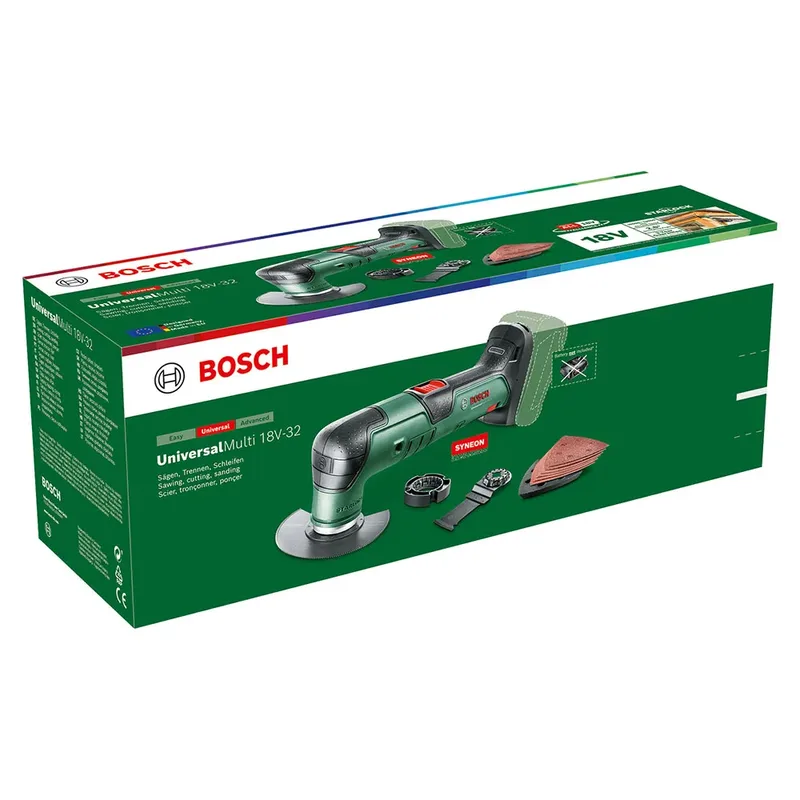 UniversalMulti 18V-32 - Multitool - Inclusief 6 vellen schuurpapier - segmentzaagblad - invalzaagblad - dieptestop en schuurvoet - Exclusief lader en accu van Bosch – productafbeelding 4 van 6