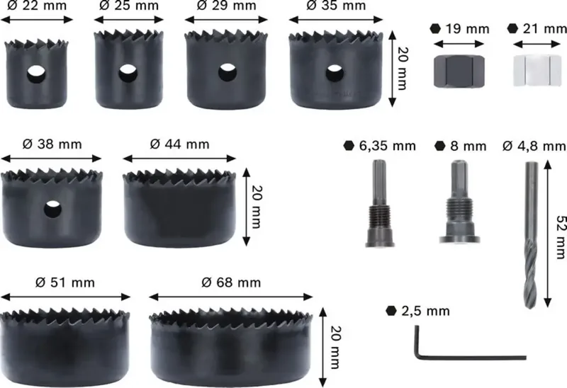 Zaagset Gatenzagen Hout & Gipsplaat met Centrerboor - 8 Delig van Bosch Professional – productafbeelding 2 van 2