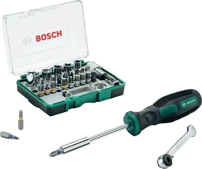 X-line bitset- en ratelset 27 delig + handschroevendraaier van Bosch – productafbeelding 1 van 2
