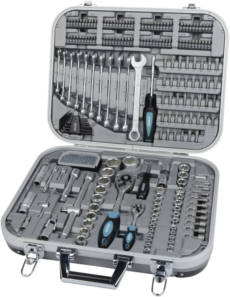 Dopsleutelset - 232-delig in solide Koffer - 1/4" en 1/2" - Premium - 98450 - Chroom vanadium staal - Zeer compleet von Brüder Mannesmann, Weiß – Produktbild