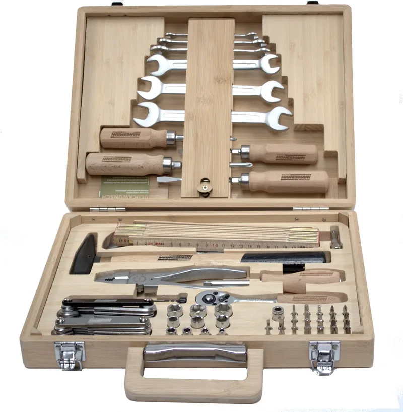 Eco Gereedschapskoffer van Bamboehout - M29003 - 75-delig - Houten handgrepen - Ecologisch - 10 jaar garantie - Cadeautip von Brüder Mannesmann, Hout – Produktbild