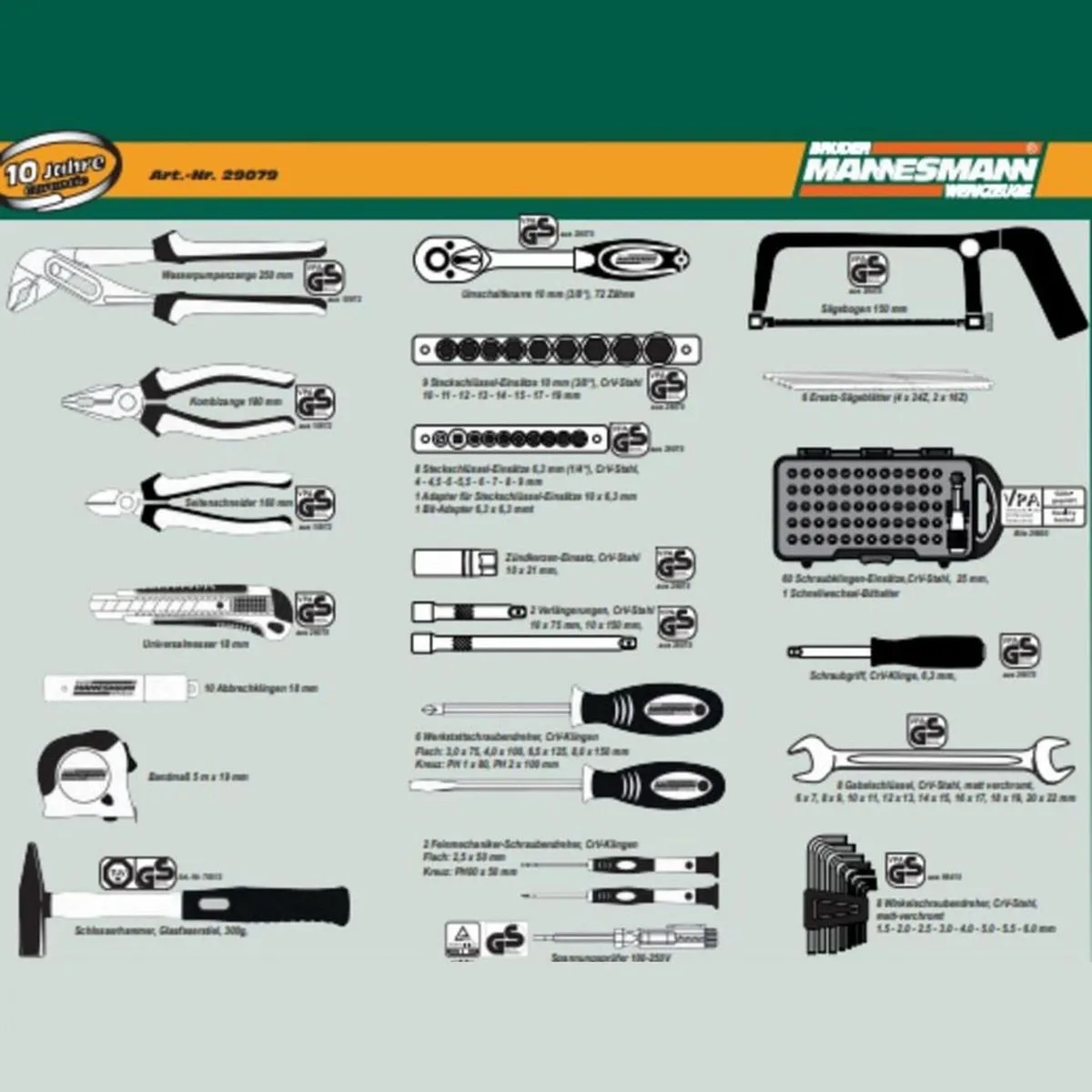 Mannesmann 133-delige gereedschapskoffer 29079 aluminium 460 x 360 x 150 mm 8,4 kg von Brüder Mannesmann, Neutraal – Produktbild