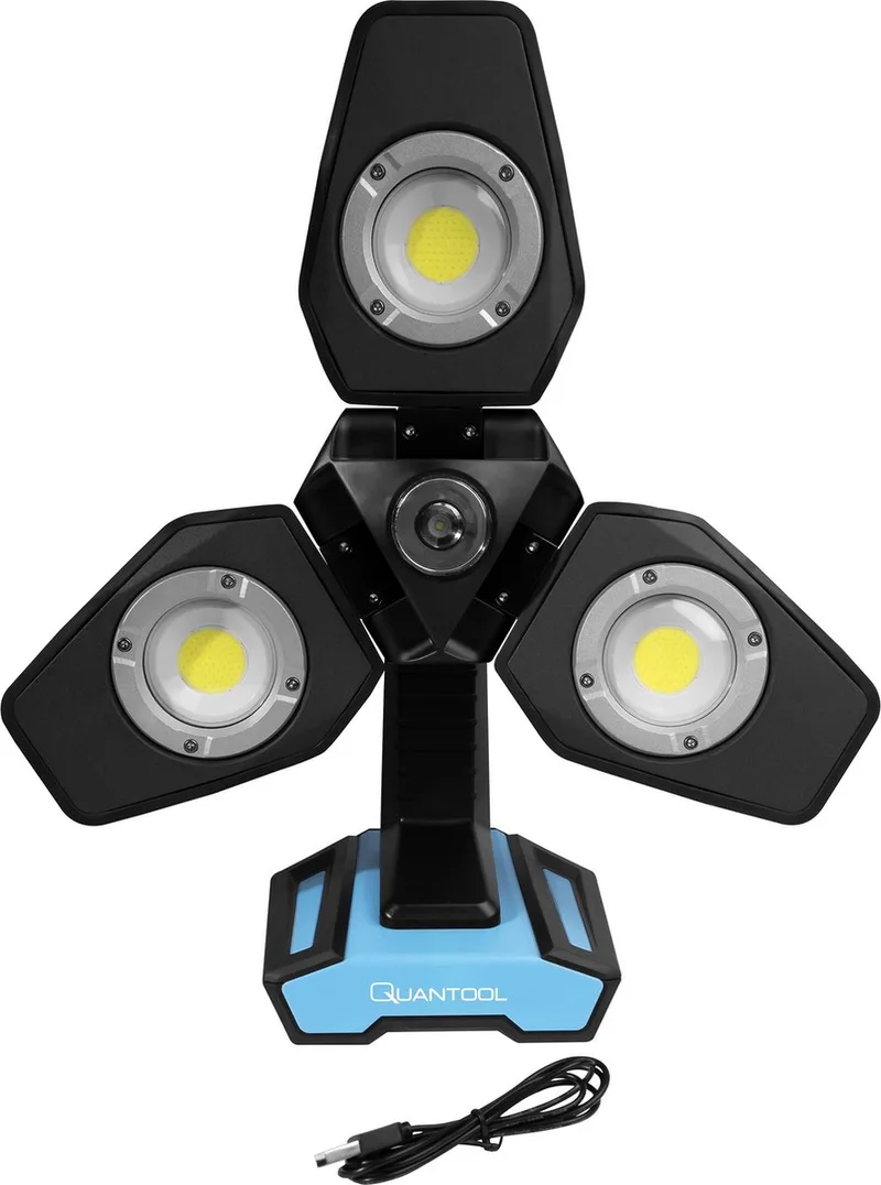 Q30600 | Zware Quantool LED Werklamp - Krachtige Lithium accu - dimbaar 500-3500 lm - IP54 - 10 jaar garantie - volledig draaibaar by Brüder Mannesmann, Black, Blue – product image