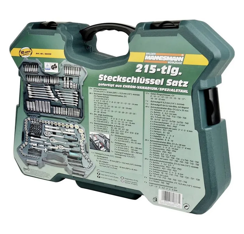 Steckschlüsselsatz metrisch 1/4 (6.3 mm), 3/8 (10 mm), 1/2 (12.5 mm) 215teilig M98430 de Brüder Mannesmann – image du produit 4 sur 5