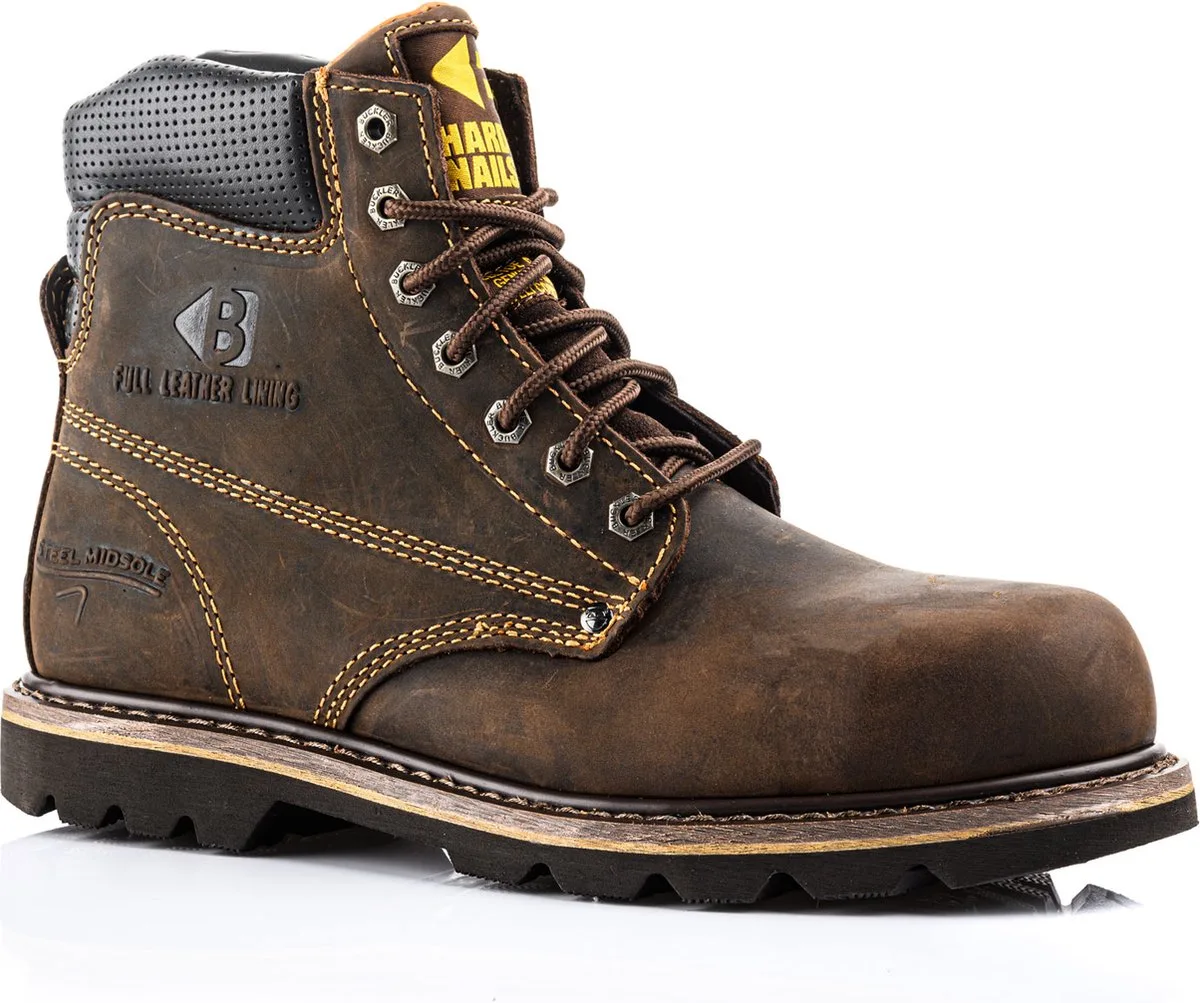 B425SM Hard as Nails Lace Boot | Dark Brown Crazy Horse | Werkschoen van BuckBootz, Dark Brown Crazy Horse, 40 – productafbeelding
