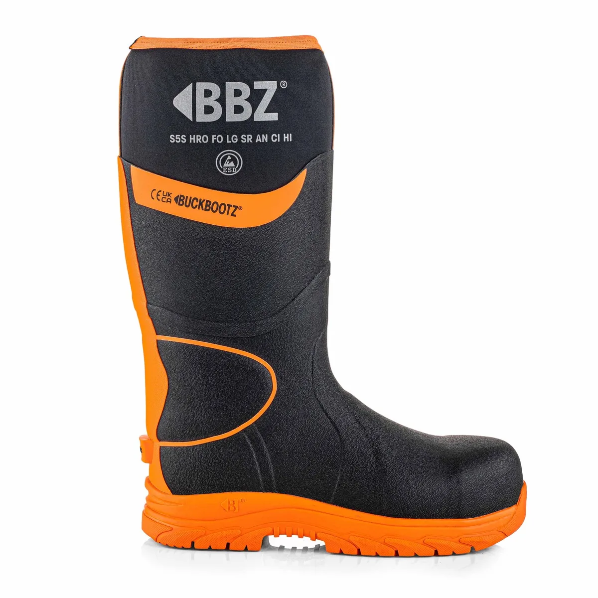 BBZ8000 BK OR Safety Wellington Boot | Black HI Vis Orange | Werkschoen van BuckBootz, Zwart, Hi-Vis Orange, 45 – productafbeelding