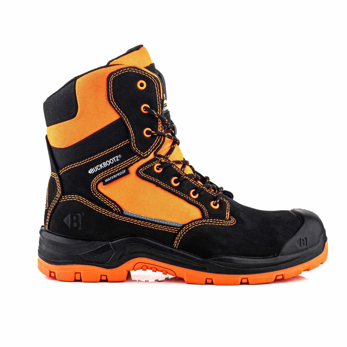 BVIZ1 BK OR Buckzviz High Leg Lace/Zip Boot | Black HI Vis Orange | Werkschoen by BuckBootz, Black, Hi-Vis Orange, 43 – product image