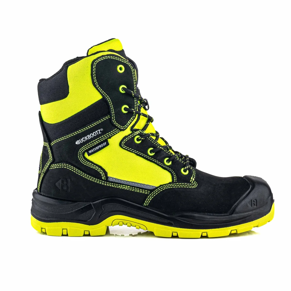 BVIZ1 BK YL Buckzviz High Leg Lace/Zip Boot | Black HI Vis Yellow | Werkschoen de BuckBootz, Noir, Hi-Vis Yellow, 40 – image du produit