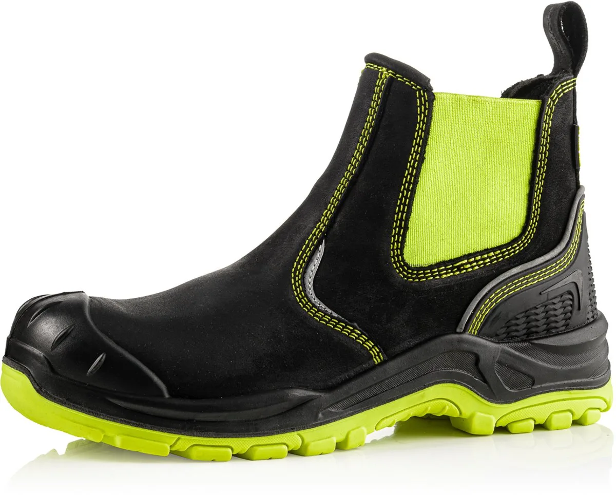 BVIZ3 YL BK Buckzviz Dealer Boot | Black HI Vis Yellow | Werkschoen från BuckBootz, Svart, Hi-Vis Yellow, 40 – produktbild