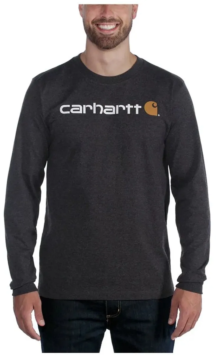 Core Logo T-Shirt L/S 104107-XL-Carbon Heather van Carhartt, Carbon Heather – productafbeelding