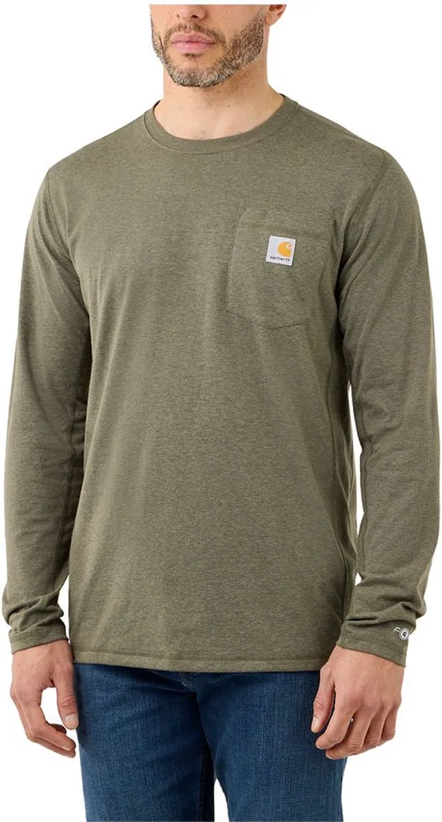Force Flex Pocket Relaxed Fit T-shirt Met Lange Mouwen Groen van Carhartt, Groen, XXL – productafbeelding