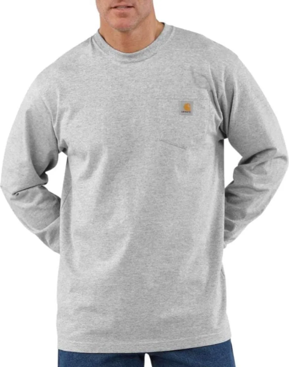 K126 Heavyweight LS Pocket T-Shirt Heren van Carhartt, Heather Grey – productafbeelding