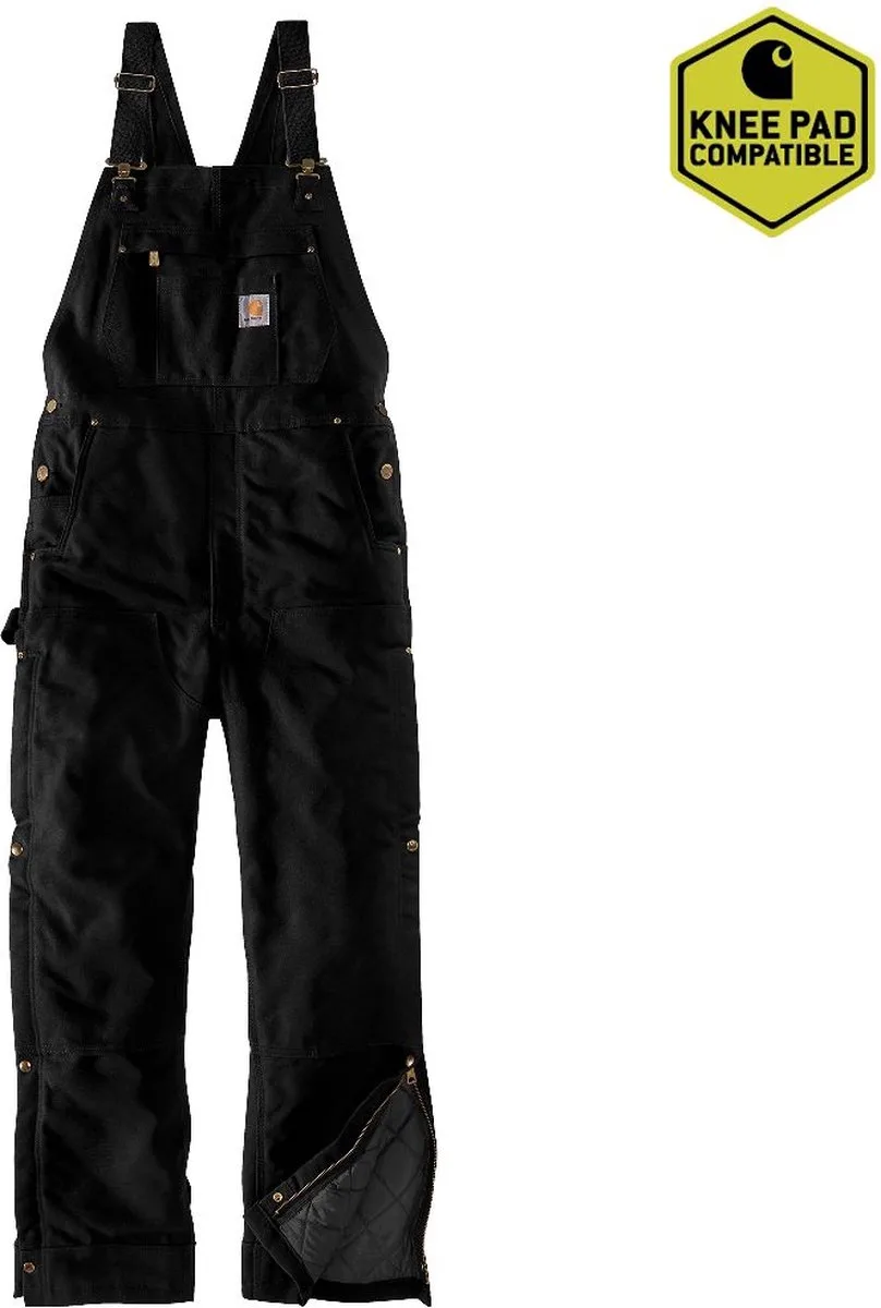 Latzhose Firm Duck Insulated Bib Overall Zwart van Carhartt, Zwart – productafbeelding