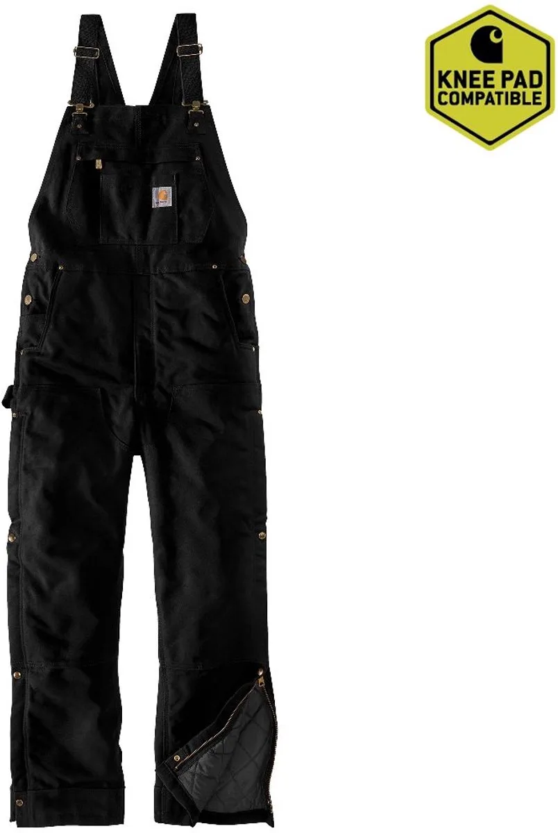 Latzhose Firm Duck Insulated Bib Overall Zwart van Carhartt, Zwart – productafbeelding