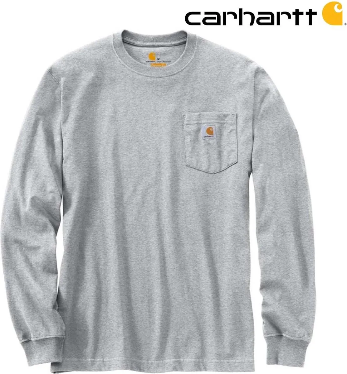 Pocket T-Shirt lang mouw - Heren - Heather Grey - (valt als L) van Carhartt, Heather Grey, M – productafbeelding