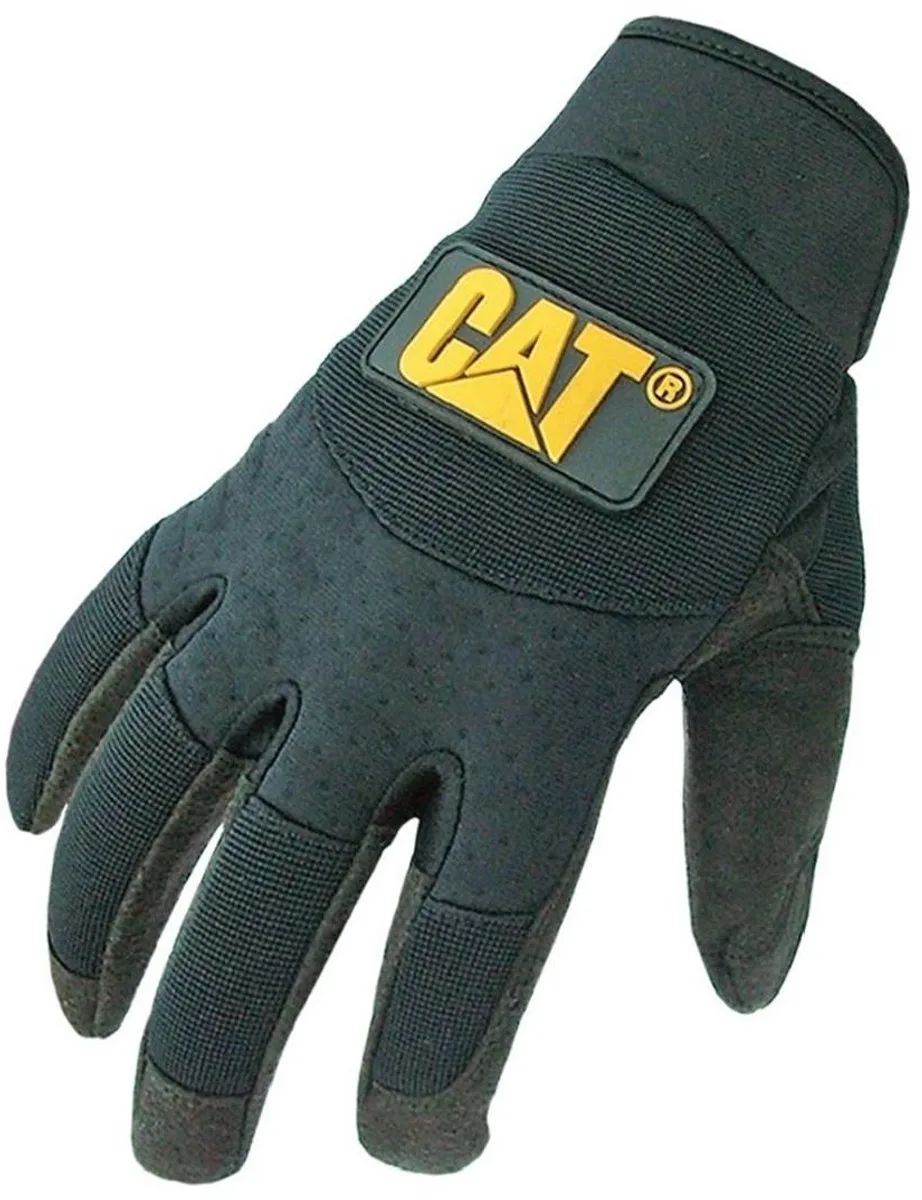 PU Synthetisch Lederen Handschoenen - Gevoerde Palm - Spandex Achterkant fra CAT Footwear, Sort, M – produktbillede