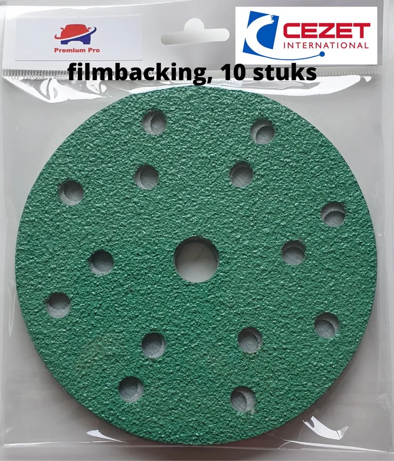 Schuurpapier filmbacking - disc- korrel 320 – 10 stuks – duurzaam -professionele kwaliteit - met aluminium oxide korrel - onscheurbaar - schuren auto, camper, scooter enz fra CEZET – produktbillede