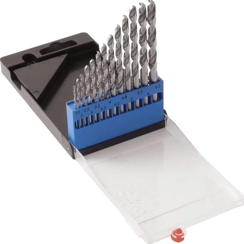 T3102 HSS Metall-Spiralbohrer-Set 13teilig 1.5 mm, 2 mm, 2.5 mm, 3 mm, 3.2 mm, 3.5 mm, 4 mm, 4.5 mm, 4.8 mm, 5 mm, 5.5 mm, 6 mm, 6.5 mm DIN 338 de C.K – image du produit