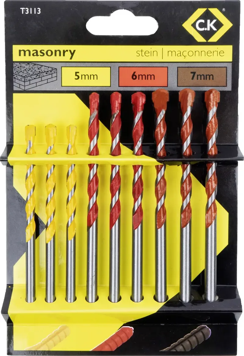 T3113 T3113 Wolframkarbid Beton-Spiralbohrer-Set 9teilig 5 mm, 6 mm, 7 mm Zylinderschaft 1 St. van C.K – productafbeelding 1 van 2