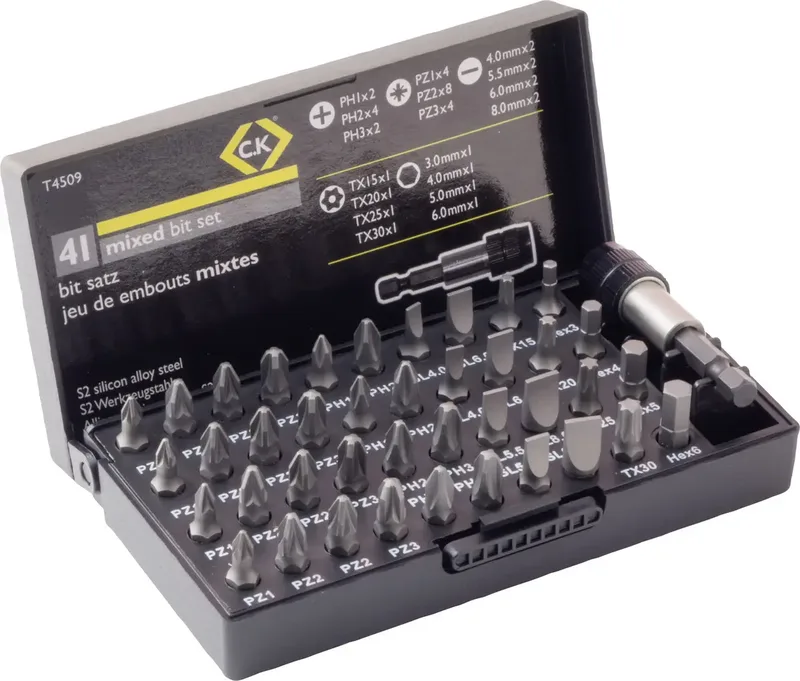 T4509 Bit-Set 41teilig Kreuzschlitz Phillips, Kreuzschlitz Pozidriv, Innen-Sechsrund (TX), Innen-Sechskant by C.K – product image