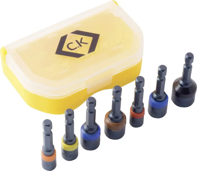 T4514 Steckschlüssel-Maschinenaufnahmen-Set 6.3 mm, 7 mm, 8 mm, 10 mm, 11 mm, 13 mm 1/4 Zoll, 3/8 Zoll Antrieb 1/4 (6.3 mm), 3/8 (10 mm) 1 Set de C.K – image du produit