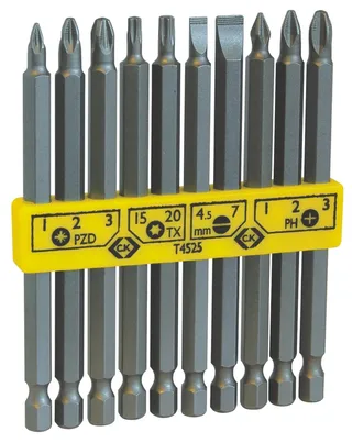 T4525 Bit-Set 10teilig Schlitz, Kreuzschlitz Phillips, Kreuzschlitz Pozidriv, Innen-Sechsrund de C.K – image du produit 1 sur 2