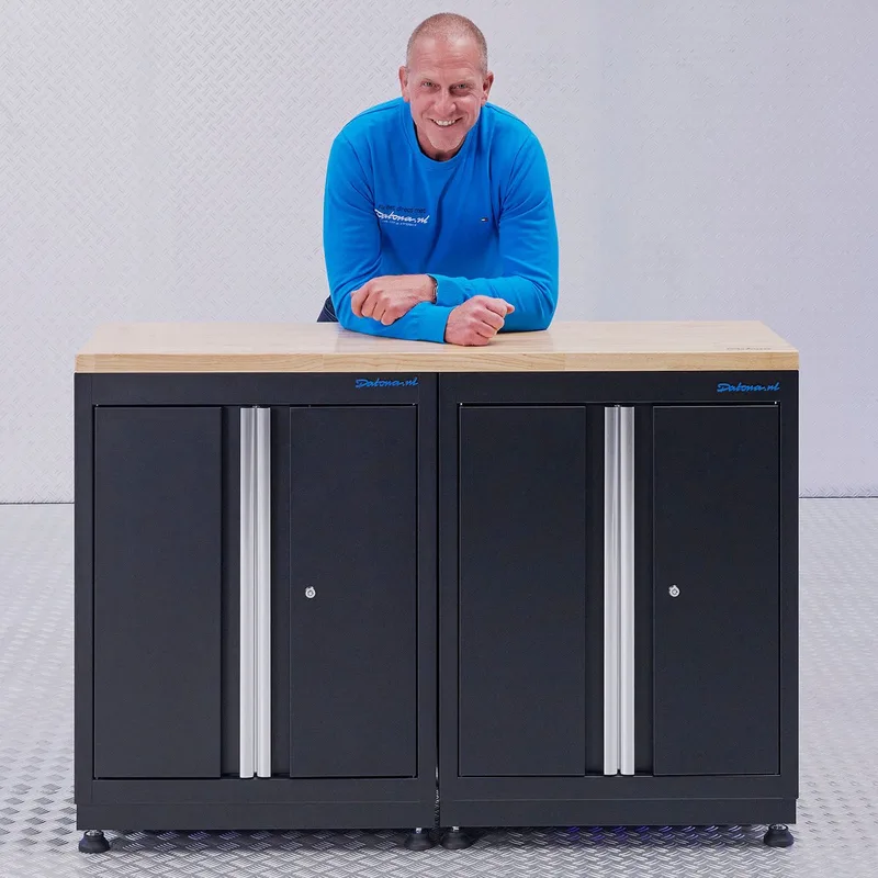 Basic werkbank met eikenhouten werkblad - 136 cm - Zwart van Datona – productafbeelding