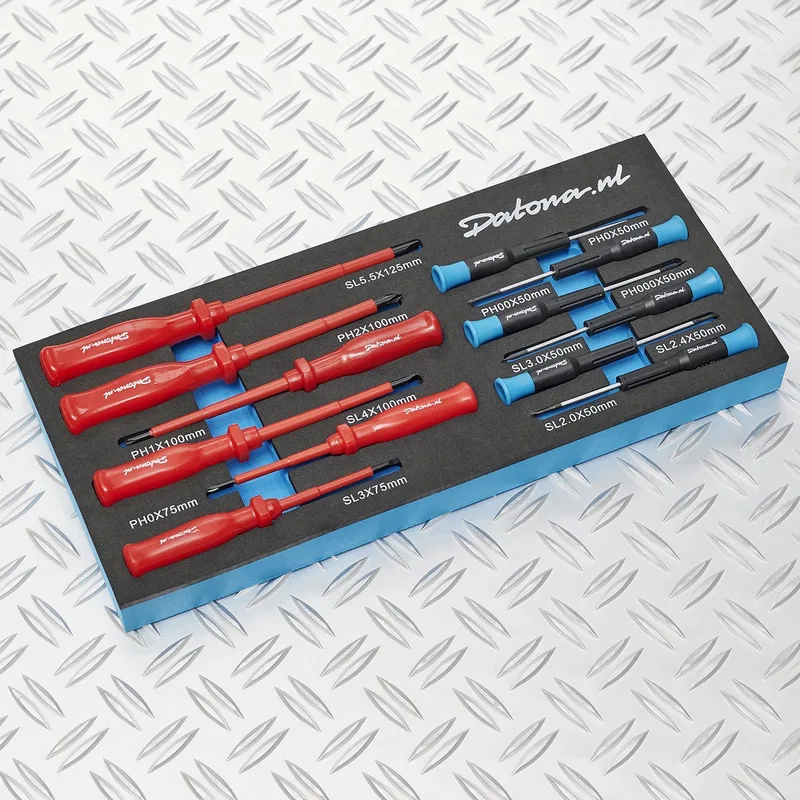 Geïsoleerde- en precisie schroevendraaier set 12-delig in Pro softmodule by Datona, Black – product image