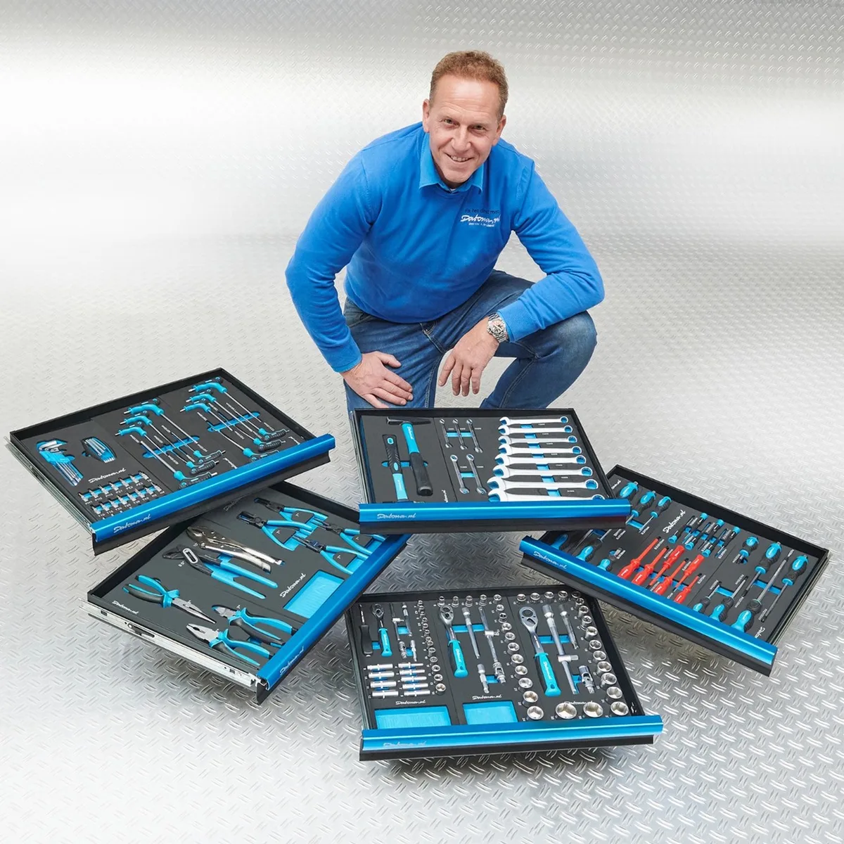Gereedschapsset voor 5 lades - 169-delige set gereedschap in Pro softmodules van Datona – productafbeelding