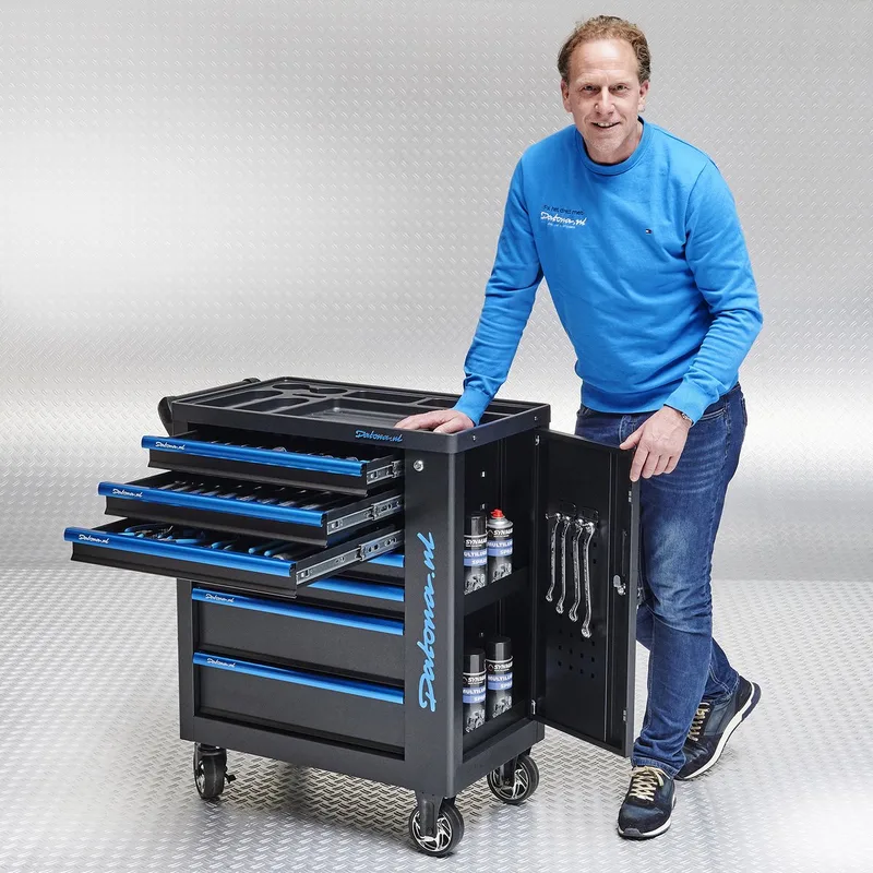 Gereedschapswagen Black-Line met 7 laden en opbergkast von Datona, Schwarz – Produktbild