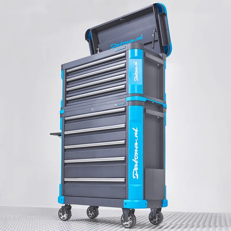 Gevulde gereedschapswagen met topkist XL - Premium serie van Datona, Blauw – productafbeelding