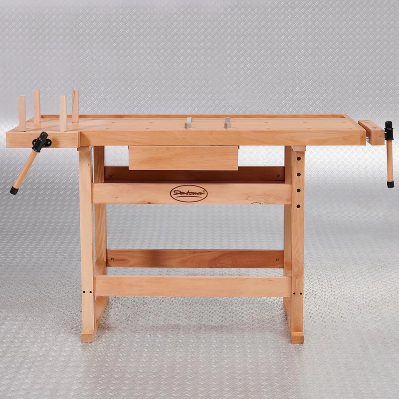 Houten Werkbank - 2 Bankschroeven, 8 Bankhaken - Gereedschapslade en Plank - Groot Werkblad met Restafvalbak - Robuust Beukenhout by Datona – product image
