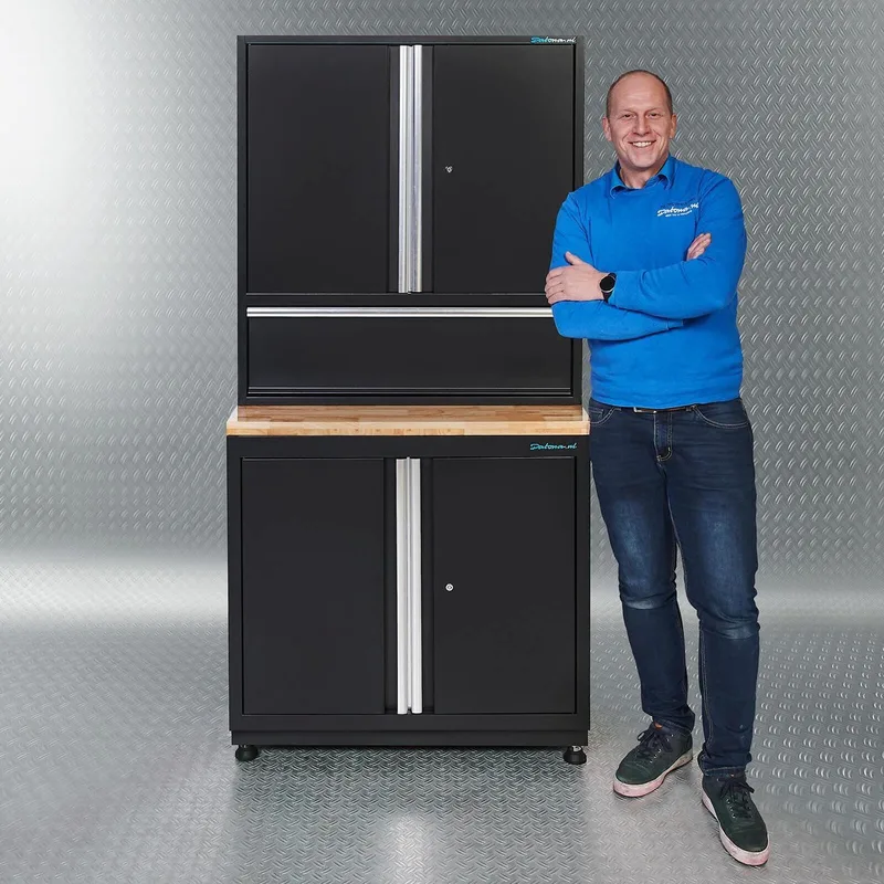 PREMIUM werkbank met eiken werkblad 92 cm breed - Zwart by Datona – product image