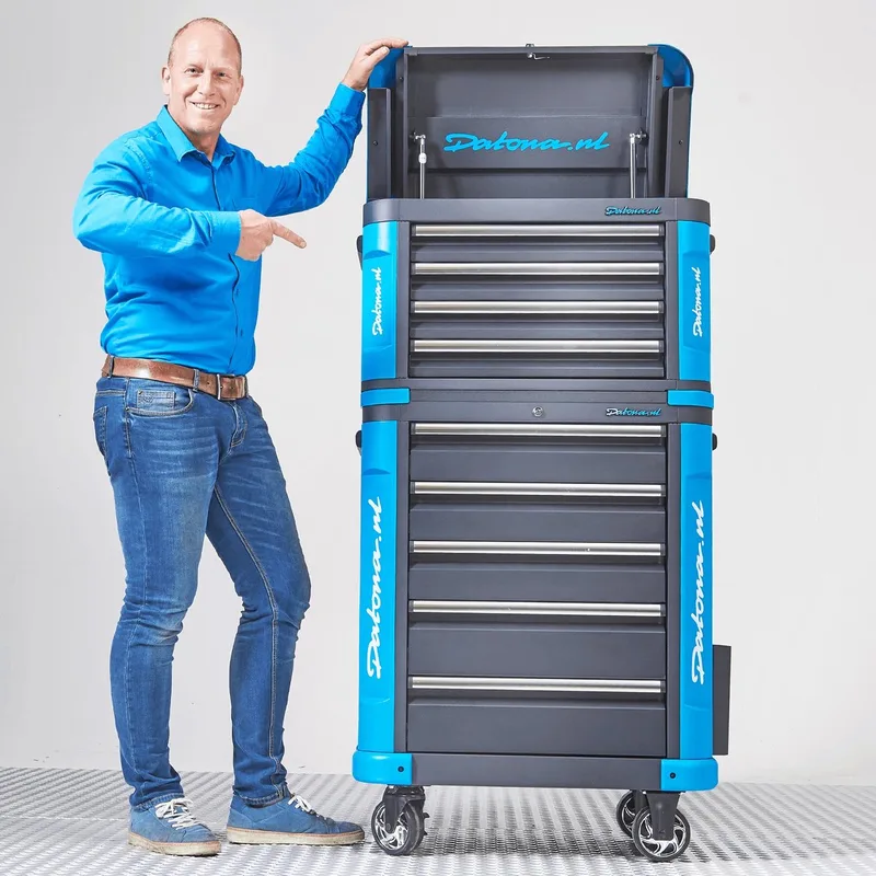 Verrijdbare gereedschapswagen met gereedschapskist L - Premium serie von Datona, Blau – Produktbild
