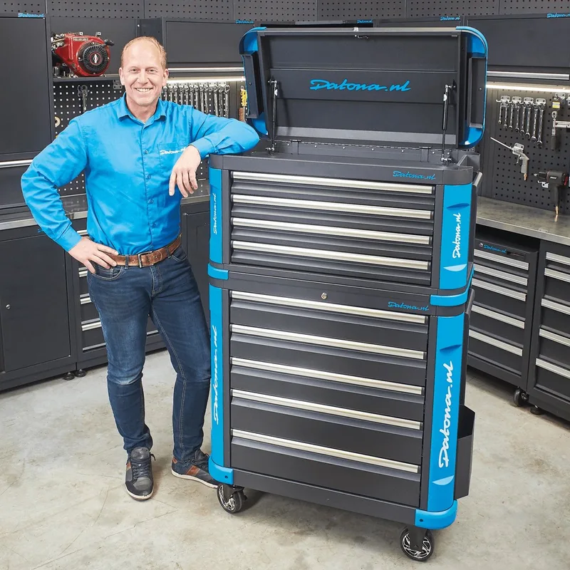 Verrijdbare gereedschapswagen met topkist XL - Premium serie von Datona, Blau – Produktbild