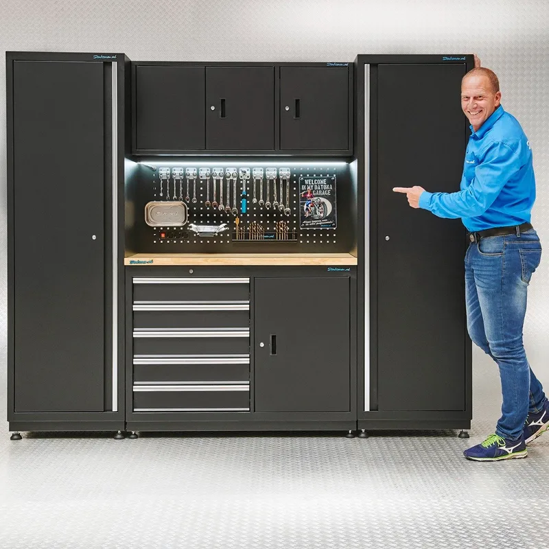 Werkbank 120 cm met gereedschapsbord en werkplaatskasten - Zwart de Datona – image du produit