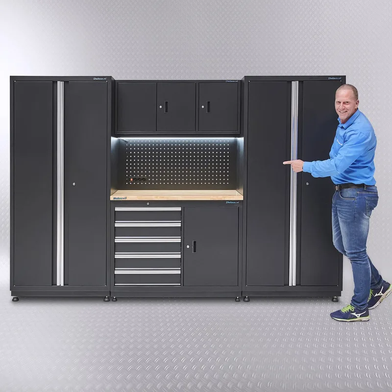 Werkbank 120 cm met gereedschapskast en twee werkplaatskasten - Zwart de Datona – image du produit