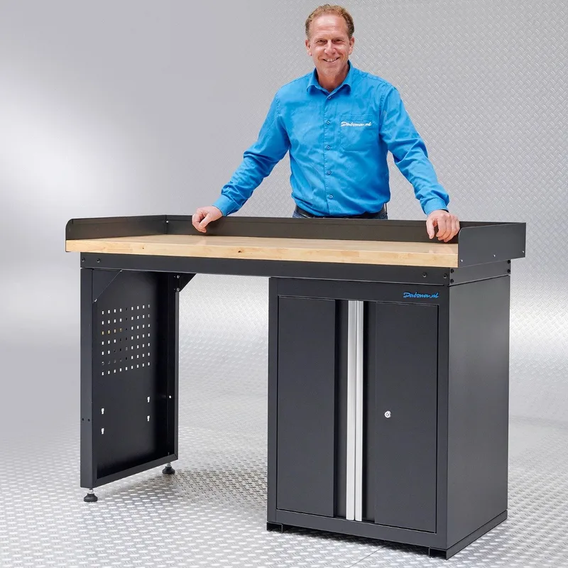Werkbank 150 cm 1 kastje met deuren eiken - Zwart by Datona – product image